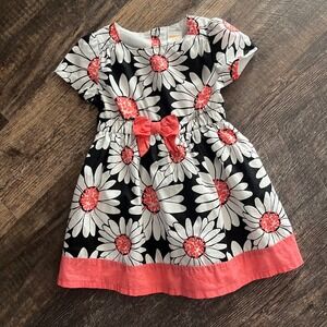Gymboree Girls Dress Floral Party Casual Short Sleeve Black White 18-24 Months